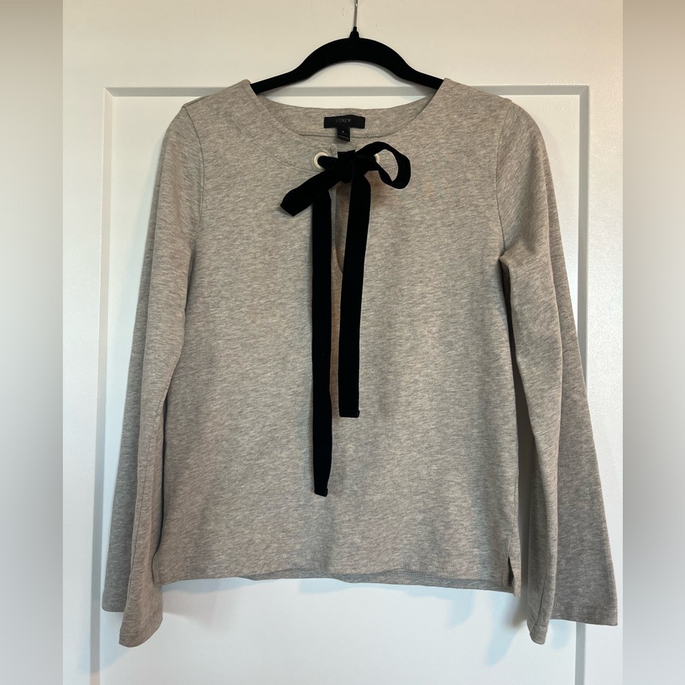 J.Crew Velvet Tie-Front Blouse Grey Black Small Long Sleeve Women’s Top